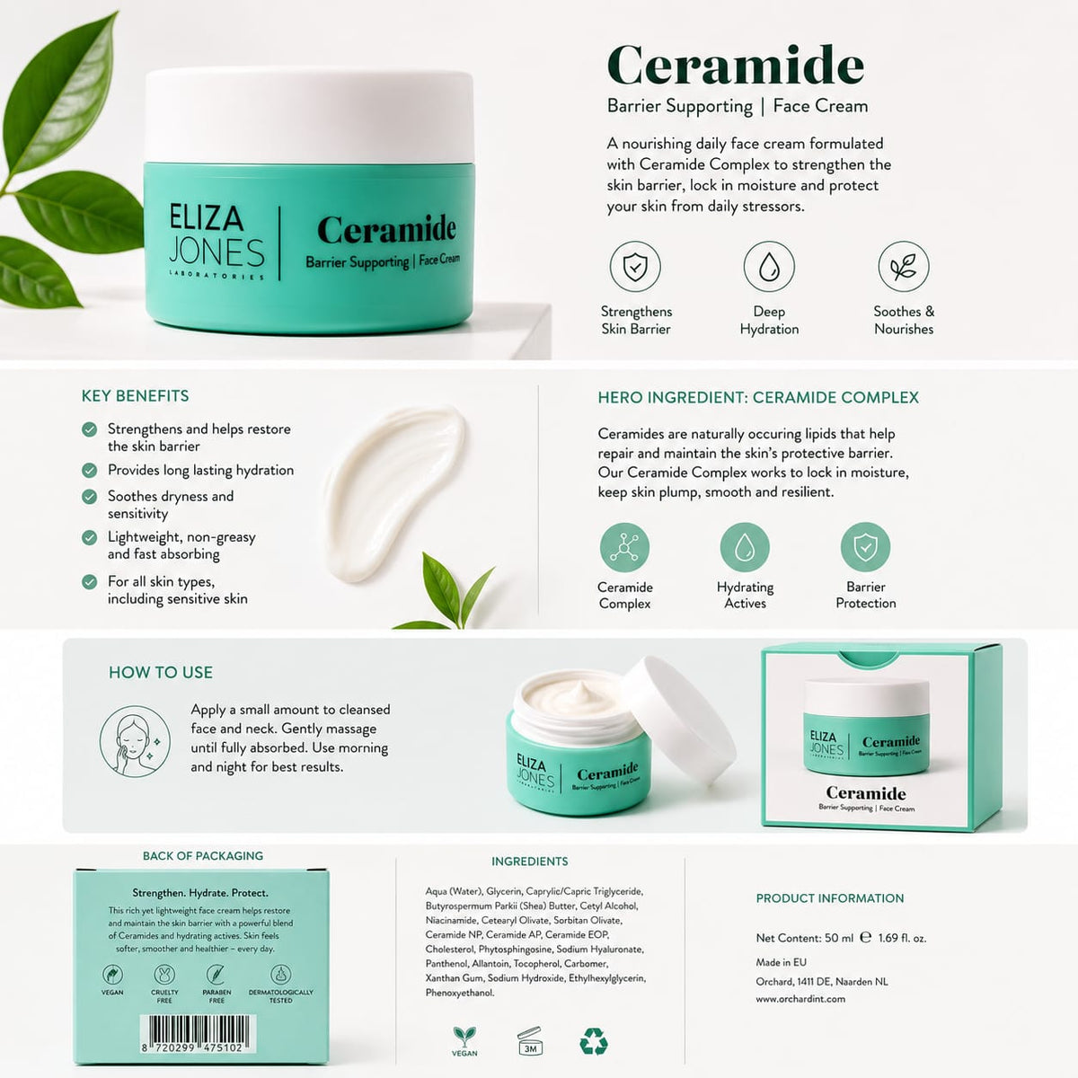 Eliza Jones Ceramide Barrier Supporting Face Cream – Deep Hydration & Skin Repair 50ml