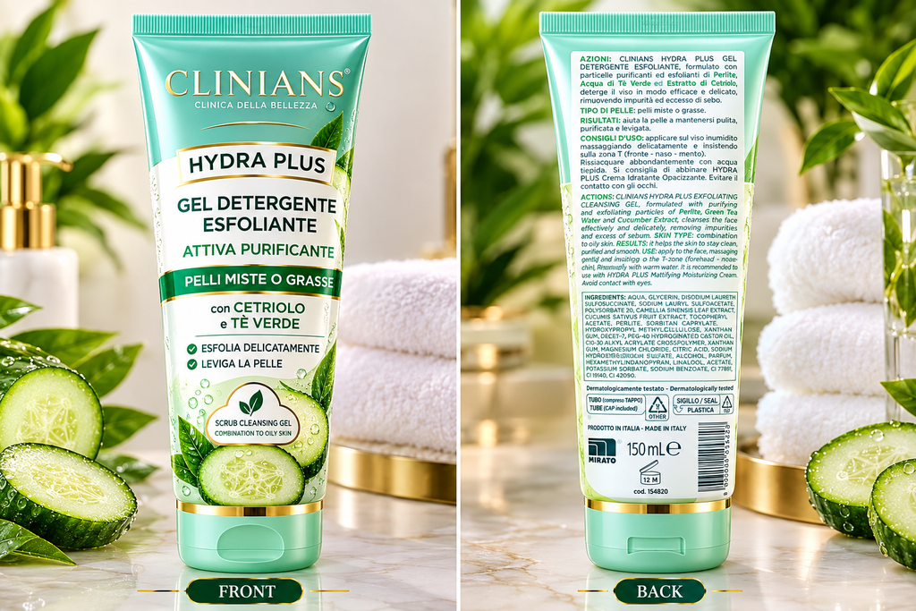 Clinians Hydra Plus – Gel Detergente Esfoliante con Cetriolo e Tè Verde 150ml